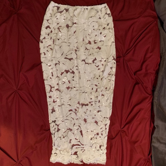 New! White Lace Sequin Midi Skirt - Picture 5 of 7